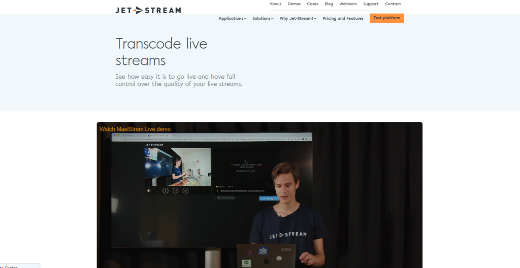 Screenshot of Jet Stream's website, featuring live stream capabilities